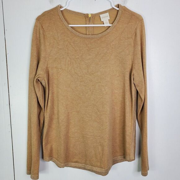 Chicos Sweater Womens 1 M Lighter Weight Zip Back Tan Neutral Capsule Office - Picture 1 of 10